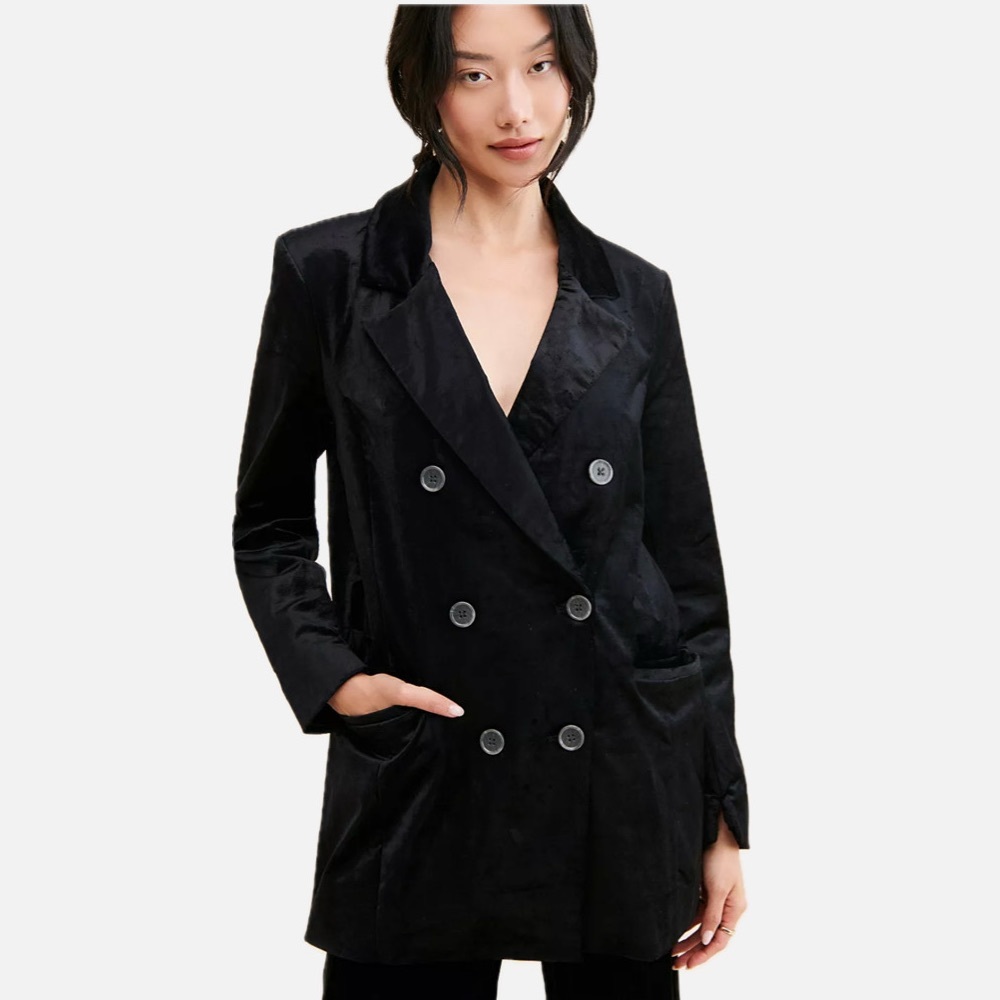 Free People Cosmo Double-Breasted Velvet Blazer